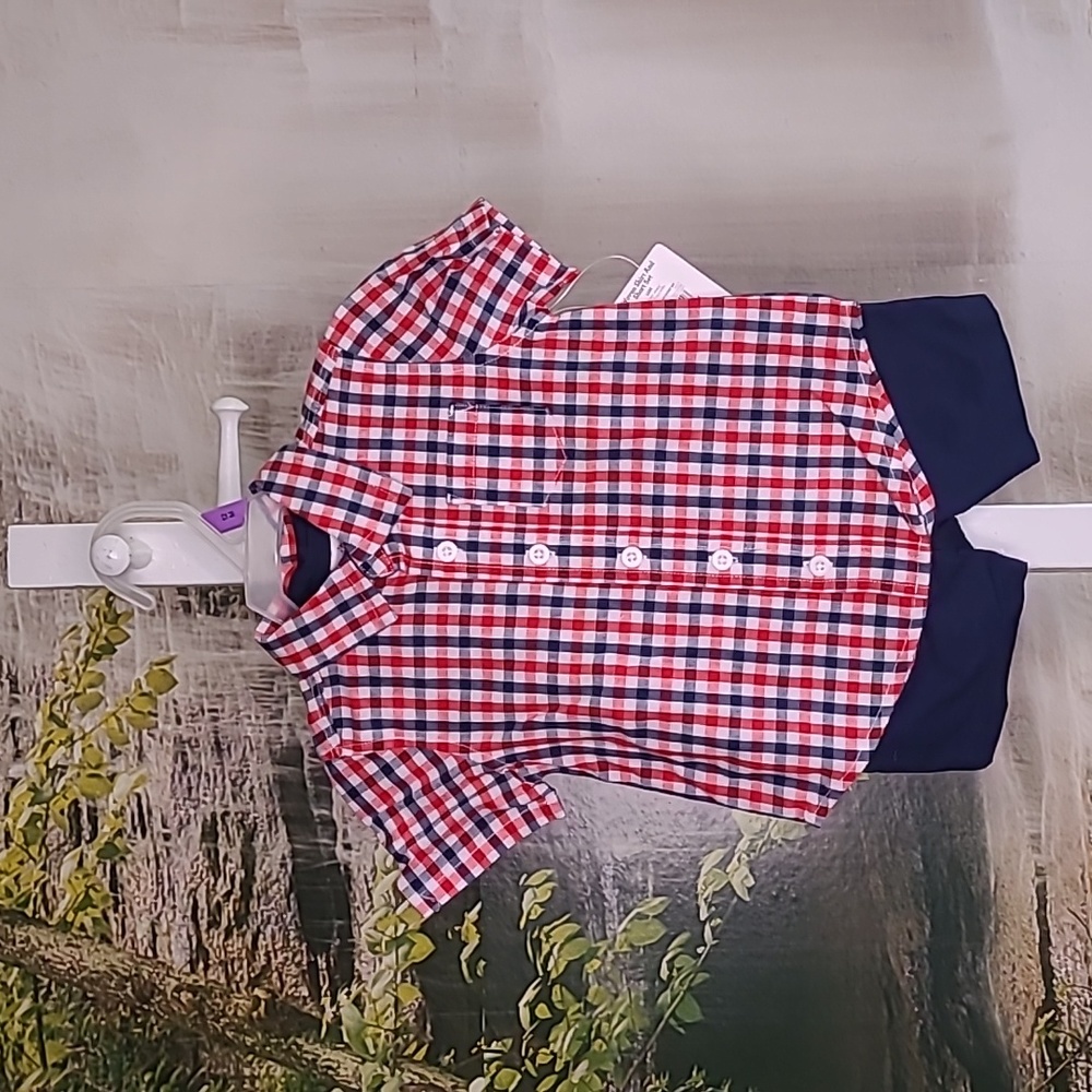 New with tags! Baby Boys 12 month matching plaid patriotic shirt and short set